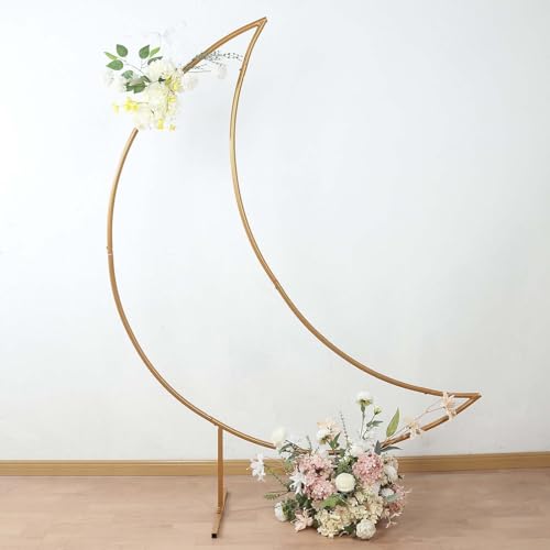 Efavormart 6.5ft Gold Metal Crescent Moon Arch Stand with Stable Base- Heavy Duty Floral and Balloon Backdrop Frame for Weddings, Baby Showers and Photography - color: Gold, size: Stand - 6.5ft