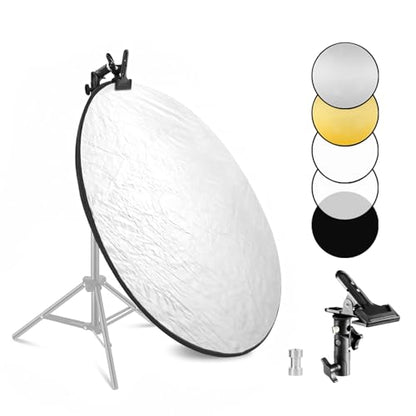Selens Portable 32inch/80cm Light Reflector with Clamp,5 in 1 Collapsible Multi Disc Photography Reflector Translucent,Silver,Gold,White,Black for Studio Photography Lighting and Outdoor Lighting - size: 5 in 1 32inch With Clamp