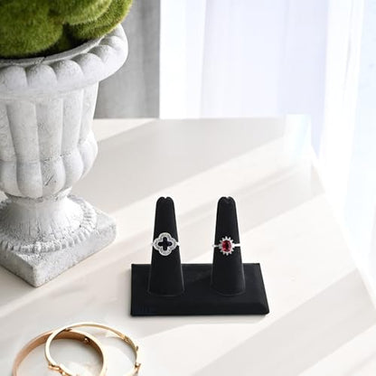 MOOCA 2 Pcs Set 2-Ring Organizer for Showcase Display Ring Finger Holder Jewelry Display Stands Showcase Jewelry Storage Counter, Black Velvet, 3 1/2 W x 2 D x 2 1/8 H inch - color: Black Velvet, Long Finger