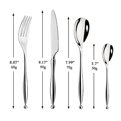 JASHII Silverware, Luxury Royal 16 Pieces 18/10 Stainless Steel Steak Knife and Spoon Fork Flatware Utensils Set Service for 4, Simple Look, Modern Design, Dishwasher Safe