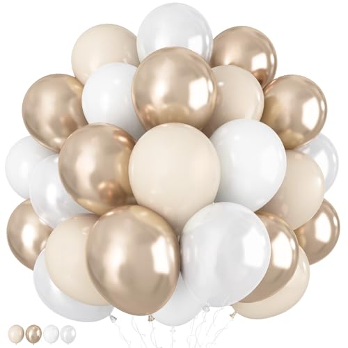 Champagne Gold and White Balloons, 60Pcs Beige White Sand Metallic Gold Pearl White Balloons for Girls, Neutral Ivory White Gold Balloons for Women Birthday Boho Wedding Engagement Party Decorations - color: Champagne Gold White, size: 12 Inch 60pcs