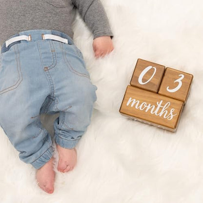 Pondering Pine Baby Milestone Blocks - Natural Brown Stain Pine Wood with Weeks Months Years Grade and Holidays, Newborn Weekly Monthly First Year Picture Props, 6 Block Milestones Age Set with Bag - color: Brown, size: 6 Piece
