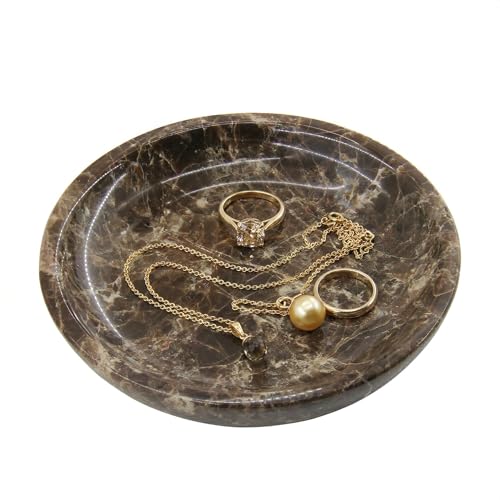 Small Natural Marble Jewelry Tray Key Plate Holder Dish Trinket Decor Catch All Bowl for Ring Earring Stone Gift for Women Daugther,Dark Brown,5.5" - color: Dark Brown