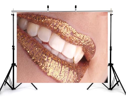 15x8ft Glitter Lipstick Backdrop Gold Glitter Lips Photography Background for Beauty Makeup Cosmetic Event Party Decorations Tapestry Photo Booth Props - size: 15x8ft