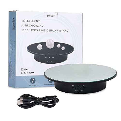 JAYEGT Motorized Rotating Display Stand, 7.87inch /17.6lbs Load, 360 Degree Electric Rotating Turntable for Photography Products, Jewelry, Cake,3D Model , Mirror Cover (Black/Button Control) - color: Black
