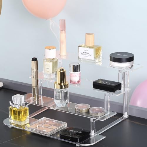 4 Tier Acrylic Display Risers, Perfume Organizer Stand, Clear Shelf Risers for Figures, Dessert Shelves for Party, Funko POP Shelves, Cupcake Stand Holder Decoration