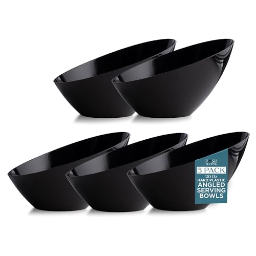 Posh Setting - Black Plastic Serving Bowls for Party Angled Bowls Disposable Chip Bowls Candy Bowls for Party Table Salad and Fruit Bowls for Wedding Serving Bowls-Black, 20 OZ, 5 Pack - color: Black, size: Medium 20 OZ