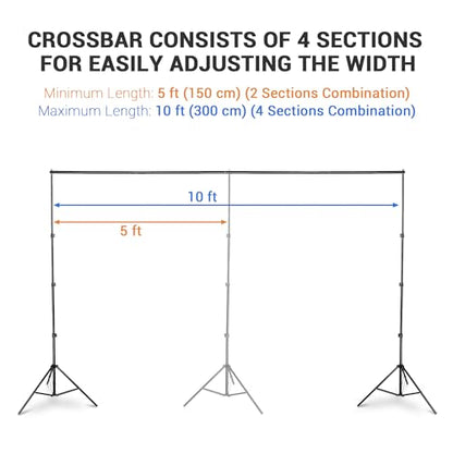 AW 8.5x10ft Backdrop Stand Support System with 4X Clamps 2X Clips 2X Sand Bags 1x Carry Bag for Parties Events Photography - size: 10'x8.5'