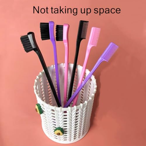 6Pack Double Sided Edge Control Hair Brush Professional Edge Control Hair Brush Comb Set, Dual-Sided Bristle Design, Pink Purple Black - color: Purple