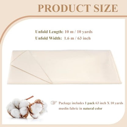 PEASUG 100% Cotton Muslin Fabric, 63 Inch X 10 Yards Unbleached Muslin Fabric By The Yard, Medium Weight Draping Fabrics Suitable for Sewing Embroidery, Garments, Crafts Material-Natural - color: Natural Unbleached, size: 10 Yards