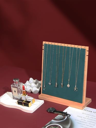 Bamboo Necklace Display Stand, Wood Jewellery Necklace Holder, Chain Jewelry Rack Organizer, Tabletop Display Boards for Home or Shop Sell Show (Dark Green Velvet) - color: Dark Green Velvet, size: Medium Size(10.8"X11.8")
