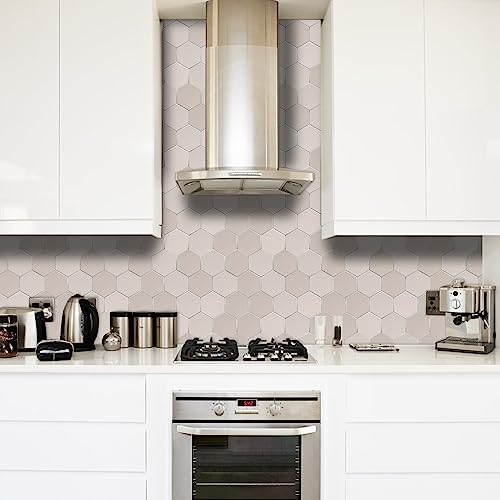 Thickened Hexagon Peel and Stick Tile Backsplash, New Upgrade Glossy and Matte Beige Waterproof Stick on Backsplash, Self-Adhesive Marble Tiles for Kitchen,Bathroom and Bedroom，10-Sheet. - color: Matte and Glossy Beige