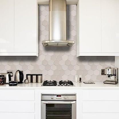 Thickened Hexagon Peel and Stick Tile Backsplash, New Upgrade Glossy and Matte Beige Waterproof Stick on Backsplash, Self-Adhesive Marble Tiles for Kitchen,Bathroom and Bedroom，10-Sheet. - color: Matte and Glossy Beige