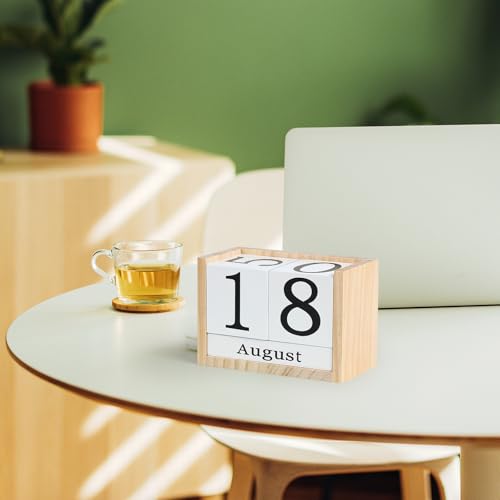 Wooden Block Calendar for Desk, Large Size Daily Desktop Perpetual Desk Calendar, Cute Date Display Desk Accessories for Home Office Decor, Teacher, Classroom, Reusable Yearly, Wood Grain - color: Wood Grain, size: Large Size