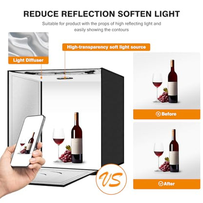 Light Box Photography 24"x24" with 240LED Lights and 4 Color Backdrops Photo Box with Lights, Foldable Light Box with Adjustable Brightness, 3000-6500K Dimmable Portable Picture Box Shooting - size: 24" with 3000-6500K