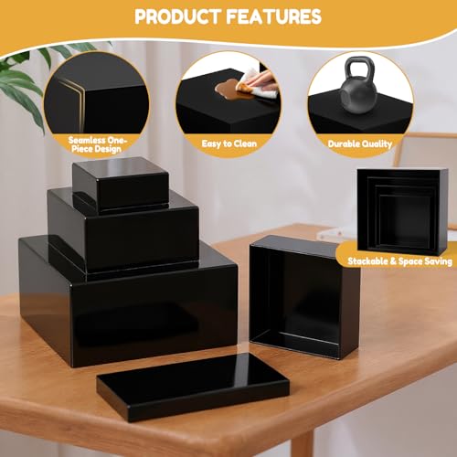 10 Pcs Large Acrylic Buffet Risers, Black Food Display Stands for Buffet, Dessert Table, Jewelry, and Catering, Stackable Food Risers with Hollow Bottoms, Nesting Cube Box (12"-11"-10"-9"-8"-7"-6"-5")