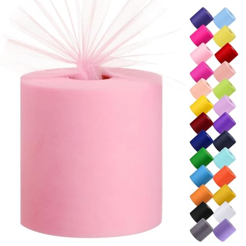 Tulle Fabric Roll, 6” by 200 Yards (600FT) Tulle Organza Fabric Spool for DIY Tutu Skirt Baby Shower Decor Wedding Backdrop Crafts Birthday Party Supplies (Pink) - color: Pink