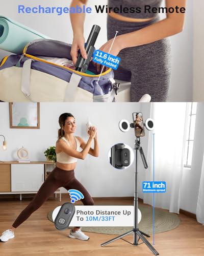 Vlogging Kit for iPhone/Android, 71" Selfie Stick Tripod for iPhone with Fill Light, Wireless Mic & Remote, Adjustable Aluminum Phone Tripod for TikTok/YouTube Content Creator Essentials Starter Kit‌