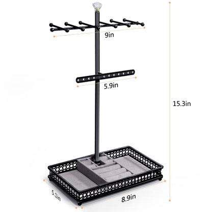 Meangood Jewelry Organizer Stand, 15.6" H Jewelry Tree Display Holder Stand for Bracelets Necklaces Earrings Rings, Gift for Women Girls (Black) - color: Black