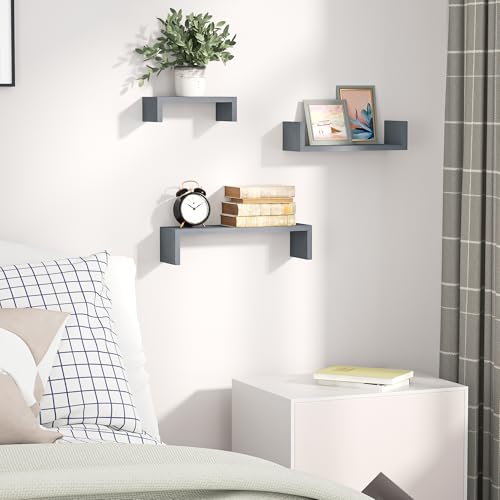 SRIWATANA Floating Shelves Wall Mounted, Solid Wood Wall Shelves, Weathered Gray… - color: Weathered Gray