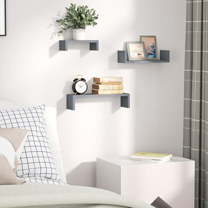 SRIWATANA Floating Shelves Wall Mounted, Solid Wood Wall Shelves, Weathered Gray… - color: Weathered Gray