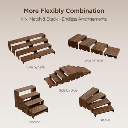 HBlife 2 Set Widened Wood Display Risers for Vendor Events, Stackable Modular Cupcake Stand Buffet Risers, Dessert Table Display Set, Tiered Display Shelves for Perfume/Figures/Collectibles, Charcoal