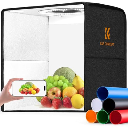 K&F CONCEPT Photo Studio Light Box - 16"x16" Shooting Tent, Light Box Photography with 120 LED Lights & 6 PVC Backdrops for Jewelry, Watch, Cosmetics & Small Product Photography