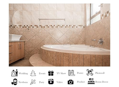 12x8ft Fabric Beige Tile Bathroom Backdrop Curved Bathtub Warm Neutral Tones Background Spa Shooting Theme Party Decorations Wall Tapestry Photo Studio Props - size: 12X8ft