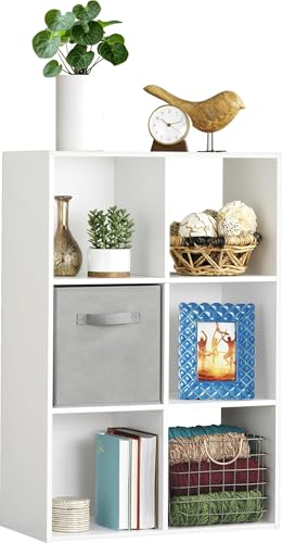 Whitmor 6 Cube Storage Organizer, 3 Tier Stackable MDF Wood Bookcase, Open Storage Display Bookshelf, Storage Cabinet for Living Room, Bedroom, Home, Office, 23.7" L x 11.7" W x 35.2" H, White - color: White, size: 6 Cube Stackable