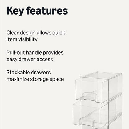 Amazon Basics Stackable Plastic Storage Makeup Organizer Drawers, Clear, 7.5" x 6" x 4.5", 4 Pack - size: 7.5" x 6" x 4.5"