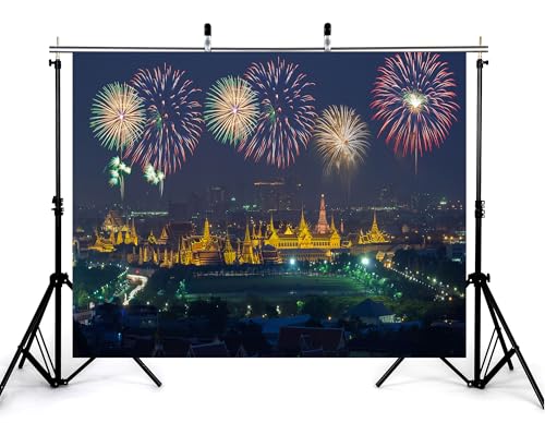 8x6ft Bright Fireworks Display Backdrop Night Photography Background for New Year Celebration and Party Decorations Tapestry Photo Booth Props - size: 8x6ft