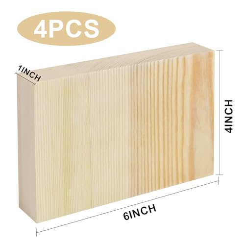 Unfinished Wood Blocks for Crafting, 4 Pcs Unfinished Wood Carving Blocks, 4X6X1 Inch Solid Wood Carving Blocks for Crafts DIY Projects Art Classes Photo Blocks Beginners and Adults - size: 4x6x1 Inch