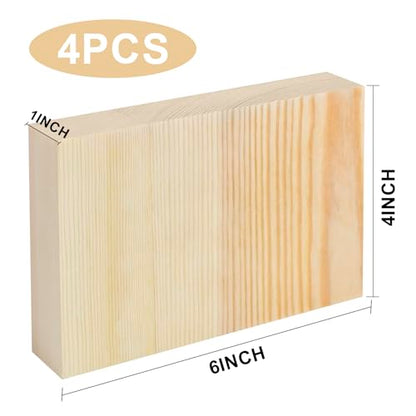 Unfinished Wood Blocks for Crafting, 4 Pcs Unfinished Wood Carving Blocks, 4X6X1 Inch Solid Wood Carving Blocks for Crafts DIY Projects Art Classes Photo Blocks Beginners and Adults - size: 4x6x1 Inch