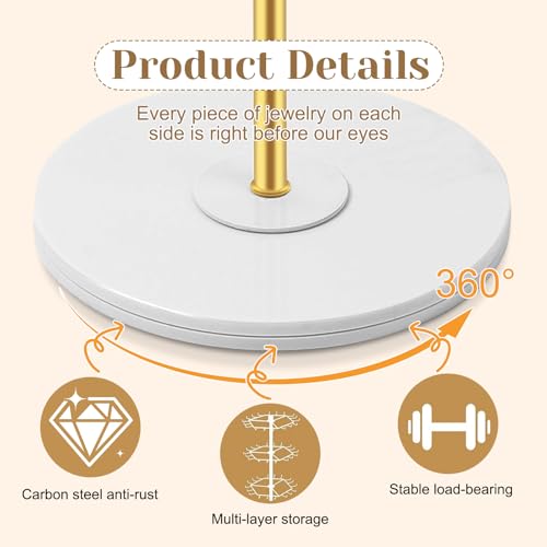OAOLEER Bracelet Holder Display,3-Tier Rotating Bracelet Organizer Jewelry Stand Gold Metal Jewelry Display for Vendor With 36 Hooks