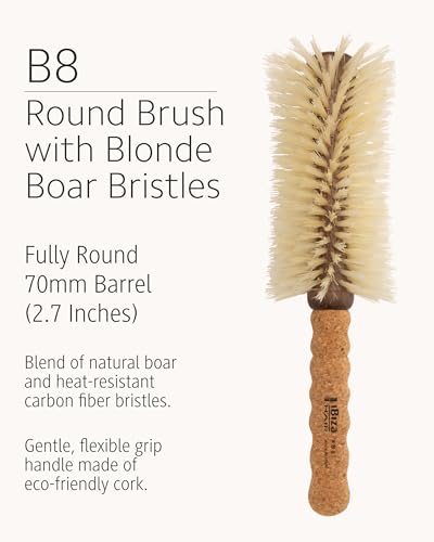 Ibiza Hair B8 Large Round Brush | 70mm Barrel for Volume & Smooth Finish | Blonde Boar Bristles Add Shine | Ideal for Fine or Curly Hair - size: B8, 70mm