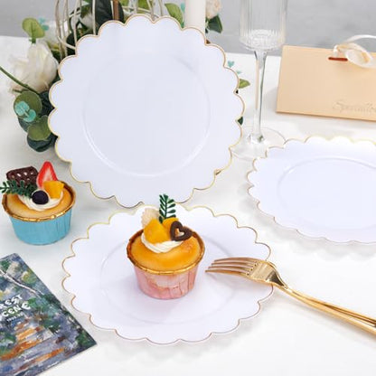 SUT 72Pcs Plastic Plates-7.5inch White Dessert Plates with Gold Trim, White Disposable Plates, Disposable Plates,Fancy Plastic Plates, Heavy Duty Plastic Plates for Parties - color: White Gold, size: 7.5 Inch