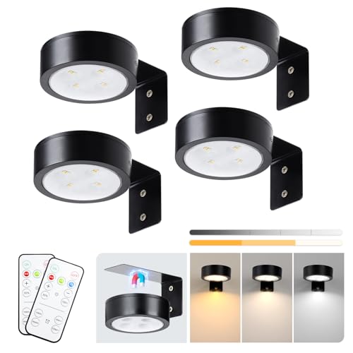 KELUOLY 4-Pack Picture Light Battery Operated with Remote, Led Lights Dimmable and Timer Painting Light, Art Display Light for Picture Frame Artworking Portrait, Home Wall Decor Puck Lights, Black - color: Black 4 Pack