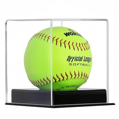 Pro Collector's UV Protection Softball Display Case Baseball Display Case Stand Championship Square BoxClear Display Cube for Official 12 Inches Ball Ball Storage Collections (Black Plastic Stand)