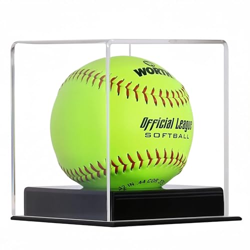 Pro Collector's UV Protection Softball Display Case Baseball Display Case Stand Championship Square BoxClear Display Cube for Official 12 Inches Ball Ball Storage Collections (Black Plastic Stand)