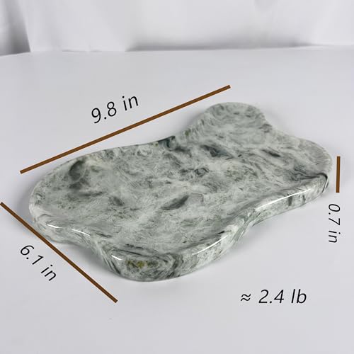 WneFu Choiziic Natural Decorative Tray, Cloud Shape, 9.8x6.1x0.62 Inches, Modern Style, Polished Finish, Bathroom Kitchen Counter Vanity Organizer with Anti-Slip Mad (Green-Marble-P) - color: Gree-marble-gloss）
