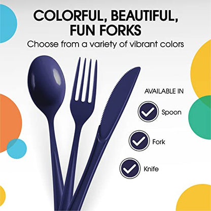 Party Solids Navy Plastic Forks 200 Pieces Navy Forks Disposable Utensils Heavy Duty Plastic Cutlery Set Disposable Cutlery Sets Flatware Sets Silverware Set Party Supplies & Party Tableware - color: Navy
