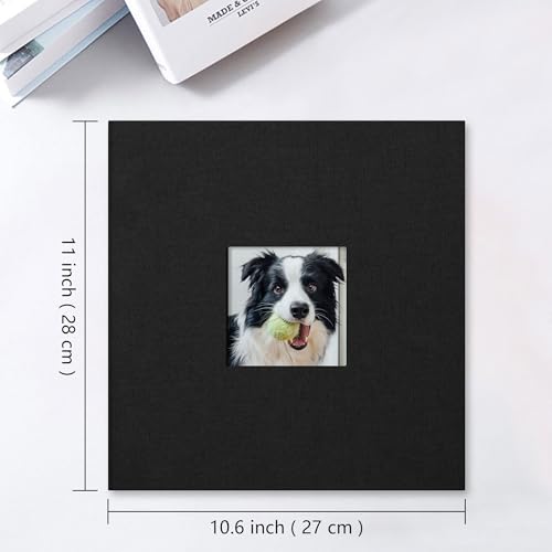 Vienrose Large Photo Album Self Adhesive for 4x6 8x10 Pictures Linen Scrapbook Album DIY 60 Blank Pages with A Metallic Pen - color: Black, size: 11"x10.6" 60Pages