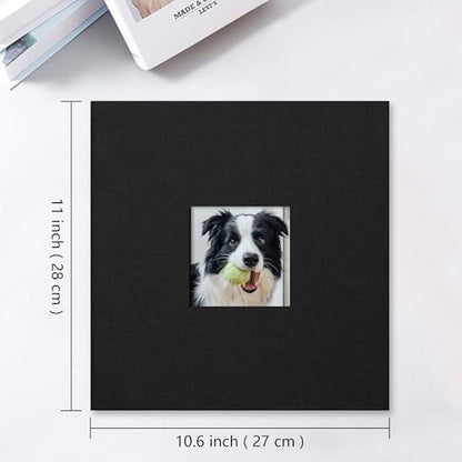 Vienrose Large Photo Album Self Adhesive for 4x6 8x10 Pictures Linen Scrapbook Album DIY 60 Blank Pages with A Metallic Pen - color: Black, size: 11"x10.6" 60Pages