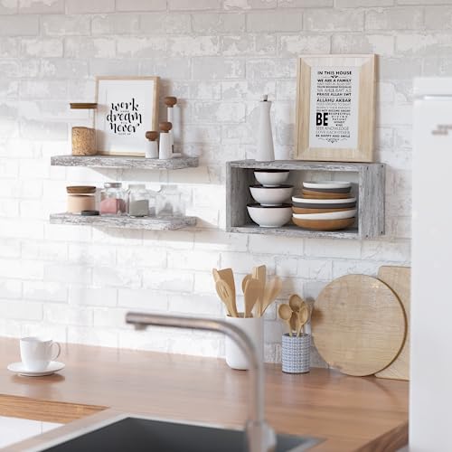RICHER HOUSE Floating Shelves Set of 3, Farmhouse Bathroom Wall Mounted Shelves with Invisible Brackets Over Toilet, Wall Shelves for Bathroom Bedroom, Living Room, Kitchen - Rustic White - color: Rustic White, size: 2+1