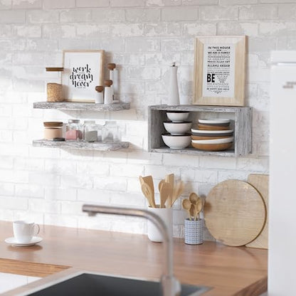 RICHER HOUSE Floating Shelves Set of 3, Farmhouse Bathroom Wall Mounted Shelves with Invisible Brackets Over Toilet, Wall Shelves for Bathroom Bedroom, Living Room, Kitchen - Rustic White - color: Rustic White, size: 2+1