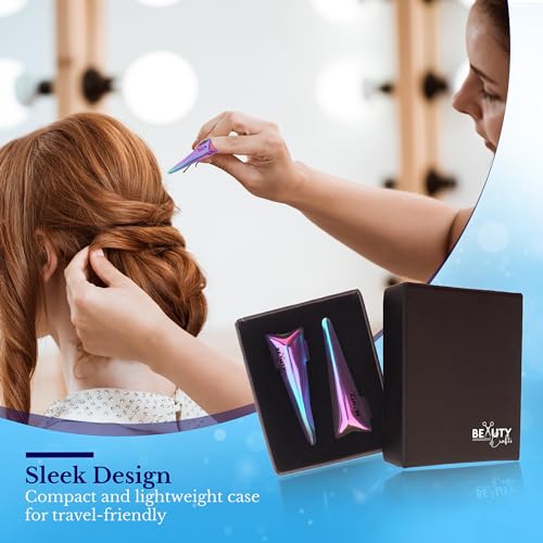 Beauty & Crafts 2PC Pro Hair Parting & Sectioning Rings-Stainless Steel Finger braiding Tool for Precise Hair Styling and Extension Installations - Inculde Straight &Curved Ring with Box (Multi) - color: Multi Rainbow