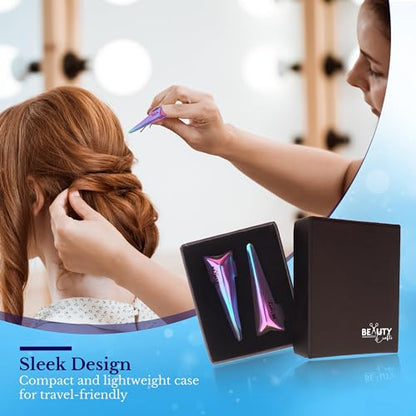 Beauty & Crafts 2PC Pro Hair Parting & Sectioning Rings-Stainless Steel Finger braiding Tool for Precise Hair Styling and Extension Installations - Inculde Straight &Curved Ring with Box (Multi) - color: Multi Rainbow