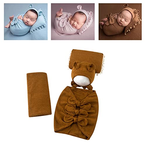 Newborn Baby Boy Girl Photography Props Bow Wrap, Posing Aid, Hat and Blanket Set of 4 Pcs - color: Ginger Yellow