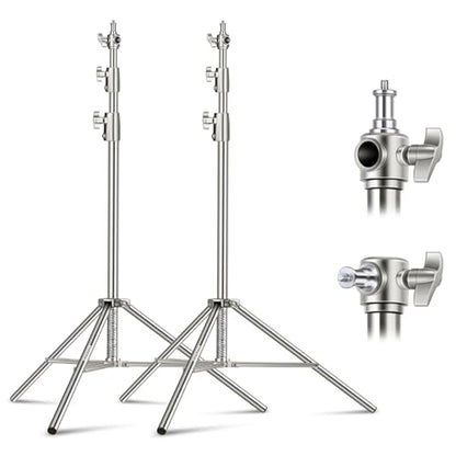 NEEWER 2Pcs 9.2ft Stainless Steel Light Stands, Spring Cushioned Heavy Duty Photography Tripod Stand with 1/4"-3/8" Adapter for Strobe Video Ring Light Monolight Softbox, 22lb Max Load, ST-280SS - style: 280cm/2-Pack