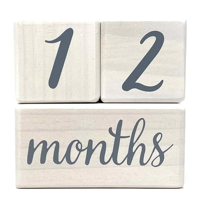 Pondering Pine Baby Milestone Blocks - Natural White Stain Pine Wood with Weeks Months Years Grade and Holidays, Newborn Weekly Monthly First Year Picture Props, 6 Block Milestones Age Set with Bag - color: White, size: 6 Piece